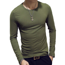 (ArmyGreenO, XXL) And Spring 2018 Autumn Mens Longsleeved Tshirt Solid Slim Color Fashion