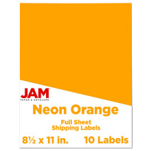 JAM PAPER Full Sheet Shipping Labels - Printable Sticker Paper - 8 1/2 x 11 - Neon Orange - 10 Full Pages/Pack