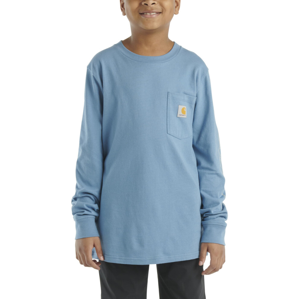 Carhartt Boys' Long Sleeve Crewneck T-Shirt with Pocket  Coronet Blue  2T