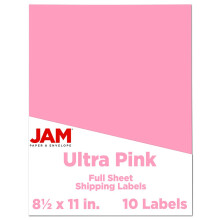 JAM PAPER Full Sheet Shipping Labels - Printable Sticker Paper - 8 1/2 x 11 - Ultra Pink - 10 Full Pages/Pack