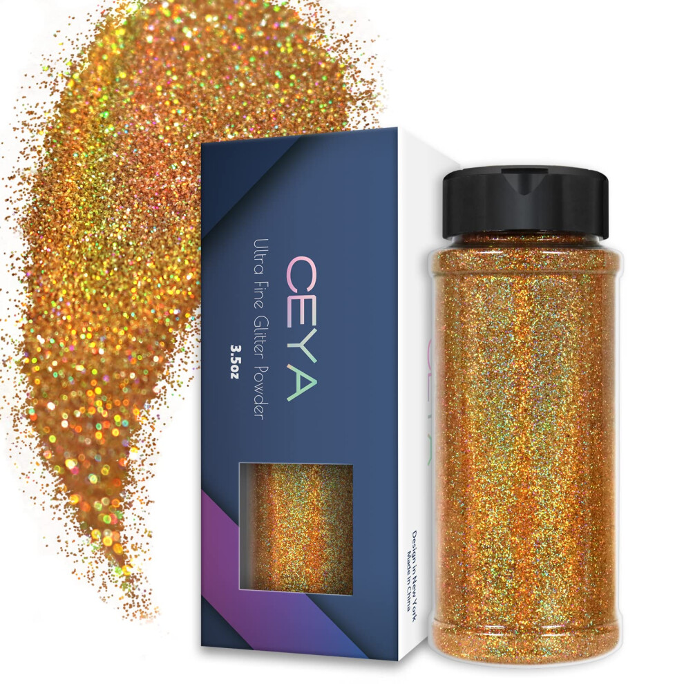 Ceya 3,5 Oz/100 G Poudre De Paillettes Holographiques Ultra Fines Laser Or Rose Paillettes 1/128 0,008 0,2 Mm Pour Slime R Sine Poxy Artisanat G-image
