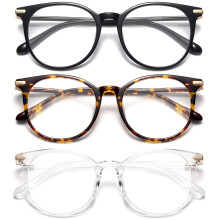 Gaoye 3 Pack Blue Light Blocking Glasses Retro Round Eyewear Frame Anti Eyestrain Computer Glasses for Women Men - GY1688 (Black? Leopard????)