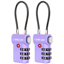 Sure Lock TSA -godkendte bagage l?se ?ben alarm Easy l?st opkald Rejser Baggage L?s til kuffert bagage l?se (lilla 2 pakke)