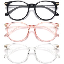 Gaoye 3 Pack Blue Light Blocking Glasses Retro Round Eyewear Frame Anti Eyestrain Computer Glasses for Women Men - GY1688 (Black??????)