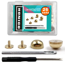 Honigo 24 Stuks Gouden Klinknagels Stud Handtas Portemonnee Voeten 1/2 inch Ronde Metalen Massief Messing Studs Schroef Achtervoeten 12mm Gesp Spikes