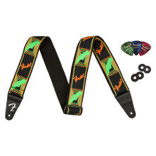Fender neon monogram 2-tums gitarrrem - grnt och orange paket med remblock och val