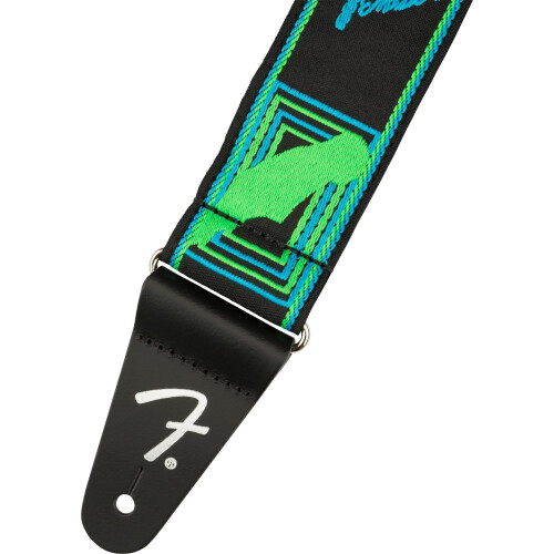 Fender Correia de guitarra de 2 polegadas com monograma Fender Neon - pacote azul e verde com blocos de cinta e palhetas 2