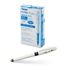 Pentel EnerGel Tradio Pearl Gel Ink Pen  (0.5mm)  Fine Point Capped  Needle Tip  Blue Ink  Box of 12 (BLN115W-C)