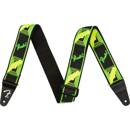 Fender Correia de guitarra de 2 polegadas com monograma Fender Neon - pacote verde e amarelo com blocos de cinta e palhetas 1