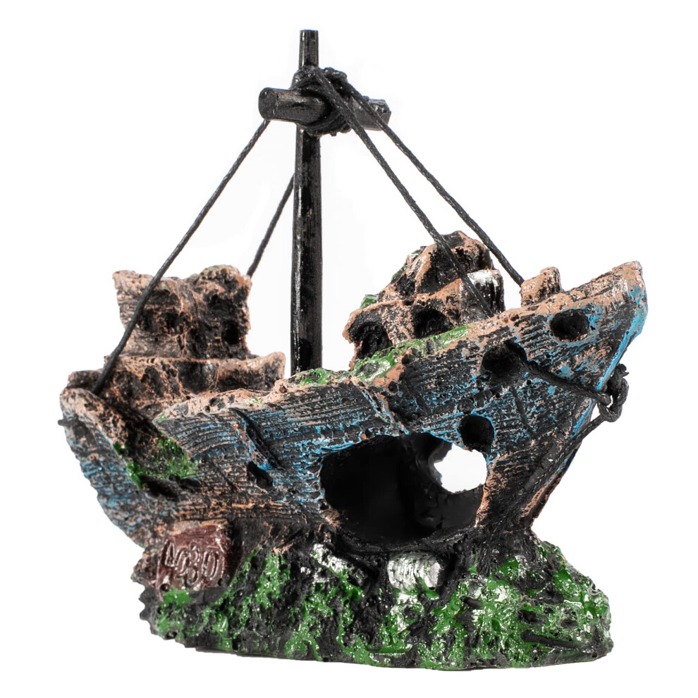 Raeasily Fish Tank Decoration - Aquarium Accessories Shipwreck Decor Resin Material Sunken Ship Decorations for Fish Favors Multi 10 * 10