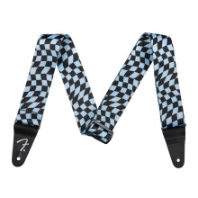 Fender Wavy Checkerboard Polyester-Gitarrengurt, verstellbar von 34""-59"" mit Lederenden, blau