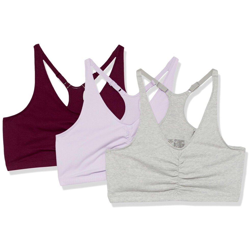 Fruit of the Loom Women's Adjustable Shirred Front Racerback Sports Bra Multi Packs  Lilac/Grey Heather/Purple Velvet  34