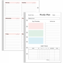 Ugentlig planlægger påfyldning til 3 eller 7 ring mini -bindemidler - 53 ark/106 sider Udateret farverig ugentlig planlægger 100 GSM Hvidbog vare