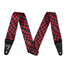 Fender Wavy Checkerboard Polyester-Gitarrengurt, verstellbar von 34""-59"" mit Lederenden, rot