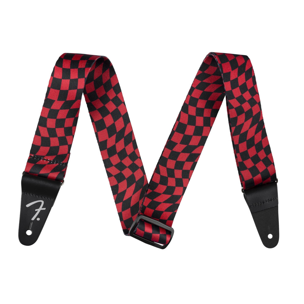 Fender Wavy Checkerboard Polyester Guitar Strap  Adjustable from 34""""-59""""  Leather Ends  Red