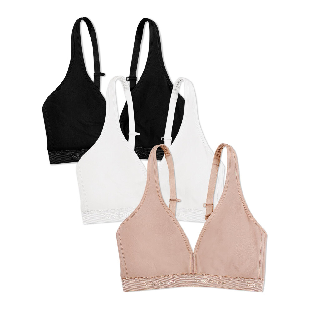 Fruit of the Loom Women's Wirefree Cotton Bralette  Black Hue/White/Sand