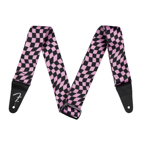 Fender Fender Wavy Checkerboard Polyester Guitar Strap  Adjustable from 34""""-59""""  Leather Ends  Pink
