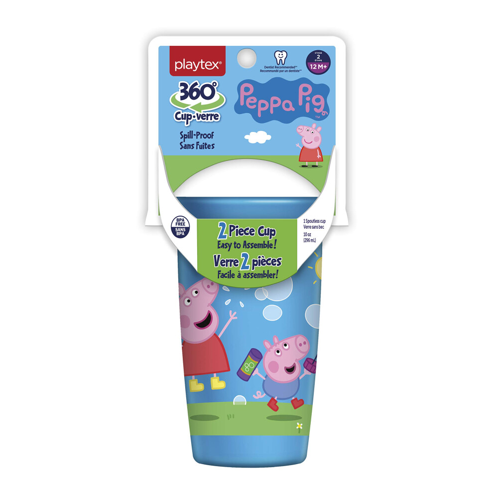 Playtex Sipsters Stage 2 360 degr  s Peppa Pig anti-fuite et incassable, gobelet sans bec pour filles, 10 onces - 2 pi  ces avec couvercle
