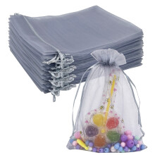 Jexila Organzabeutel, silbergrau, 12,7 x 17,8 cm, durchsichtig, mit Kordelzug, fur Geschenktuten fur Hochzeiten, Babypartys und Partys (grau), 10