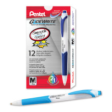 Pentel GlideWrite Ballpoint Pen with TechniFlo Ink (1.0mm) Medium Line Sky Blue Box of 12 (BX910-S)