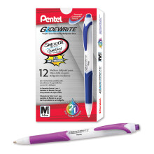 Pentel GlideWrite Ballpoint Pen with TechniFlo Ink  (1.0mm) Medium Line  Magenta Ink  Box of 12(BX910-V4)