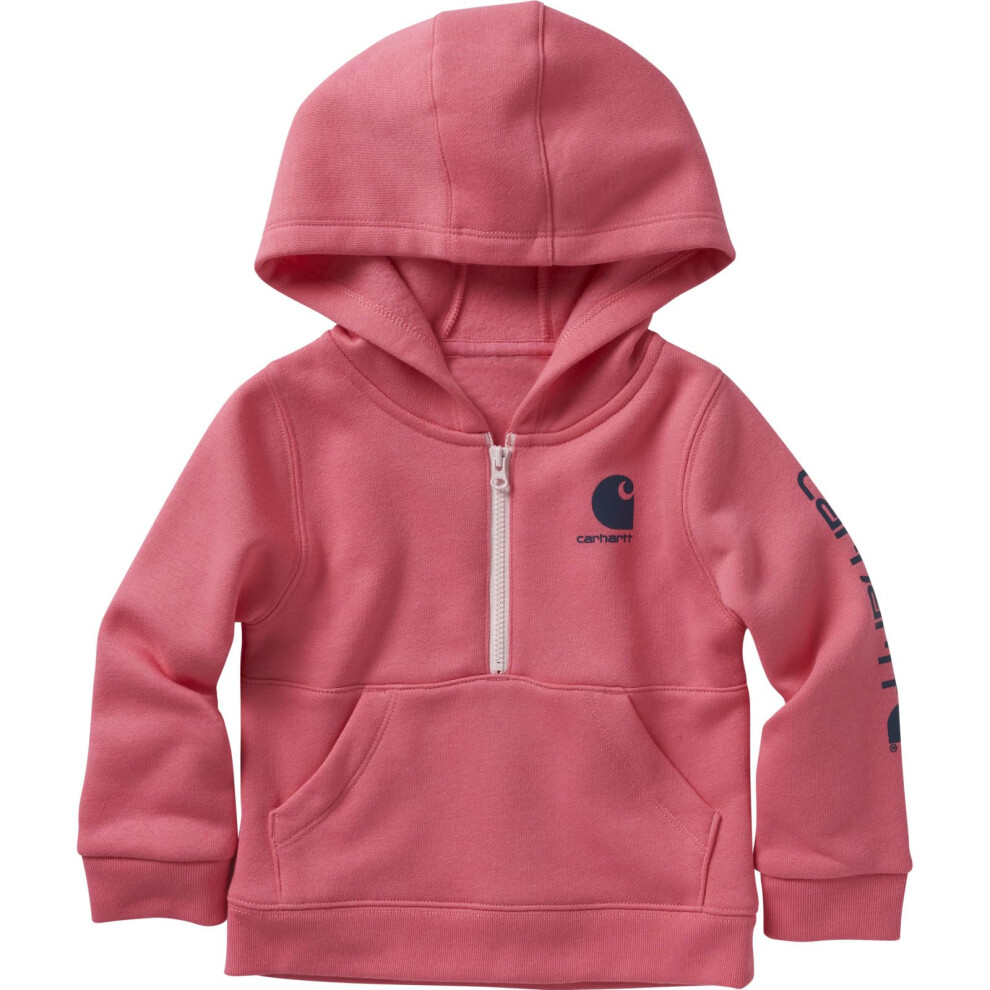 Carhartt Girls' Baby Long-Sleeve Half-Zip Hooded Sweatshirt  Pink Lemonade  12 Months
