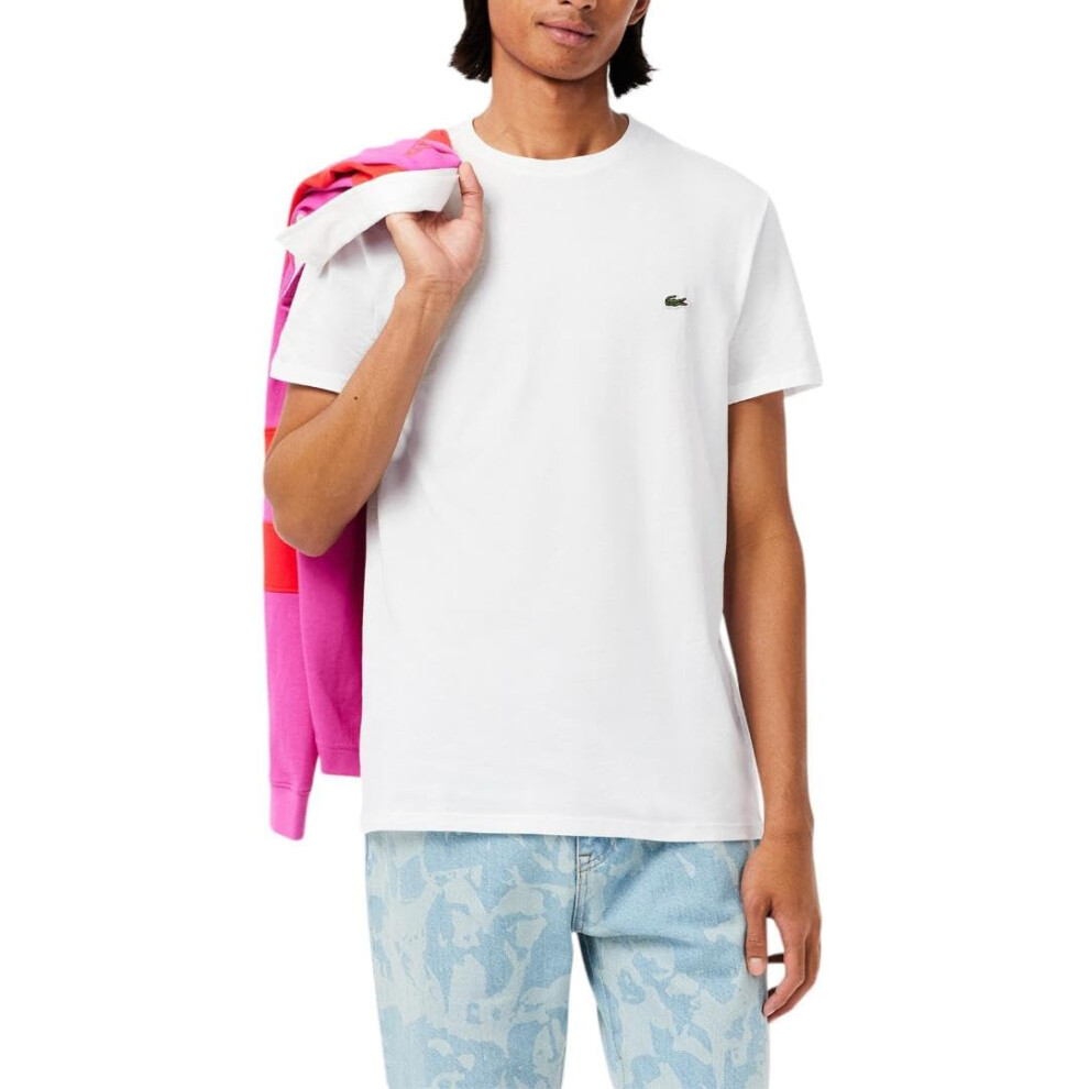 Lacoste Mens Short Sleeve Crew Neck Pima Cotton Jersey T-Shirt White Large