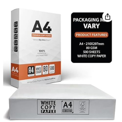 Multi-Purpose A4 Printer Paper, White, 80gsm, 500 Sheets Compatible A4 Paper with Inkjet, 2