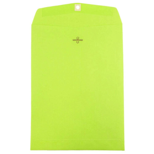 JAM PAPER 9 x 12 Colored Envelopes with Clasp Closure - Ultra Lime Green - 10/Pack