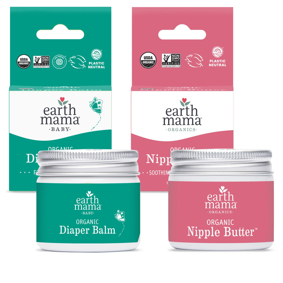 Earth Mama Nipple Butter & Diaper Balm | Nipple Cream & Organic Skincare for Baby | Breastfeeding & Postpartum Essentials Bundle