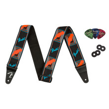 Gitarov popruh Fender Neon Monogrammed 2-Inch - modr a oran ov , sada s blokmi popruhov a trs tkami