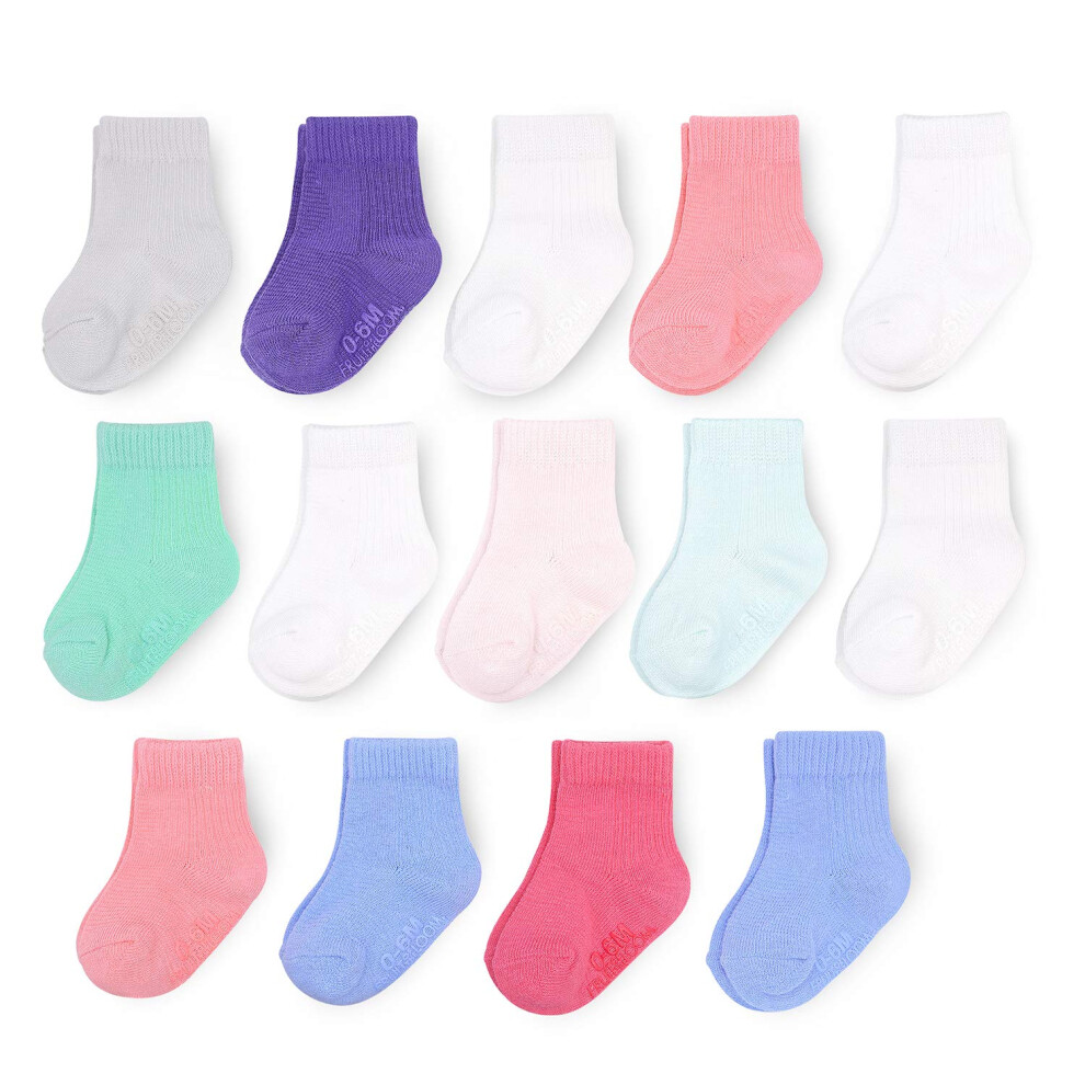 Fruit of the Loom Baby 14-Pack Grow & Fit Flex Zones Cotton Stretch Socks - Unisex  Girls  Boys (4-5 Years  Pink)