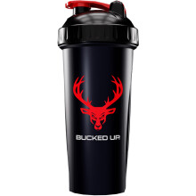 Bucked Up Perfect Shaker Flasche, 28oz, BPA-frei, Spülmaschinenfest, Auslaufsicher, Schwarze Flasche mit rotem Logo