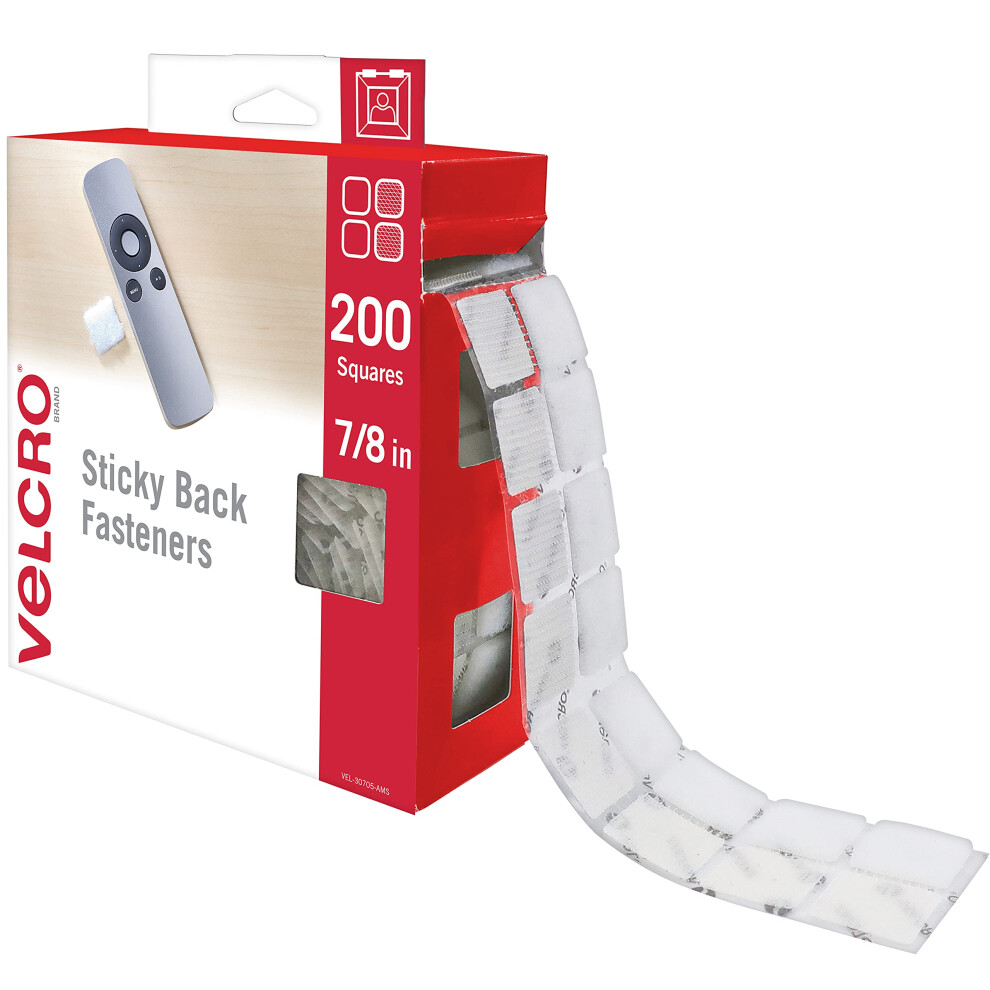 VELCRO Brand Mounting Squares | 200pk  7/8"""" White | Adhesive Sticky Back Hook and Loop for Teacher Supplies  Office Organization (30705)