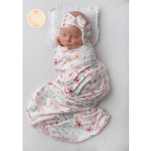 TERRIBOO NECONDO BASCHET Coperta Floral Wrapple Stretch Swaddle ricevendo coperta con fascia abbinata e berretto (piccolo fiore e foglia)