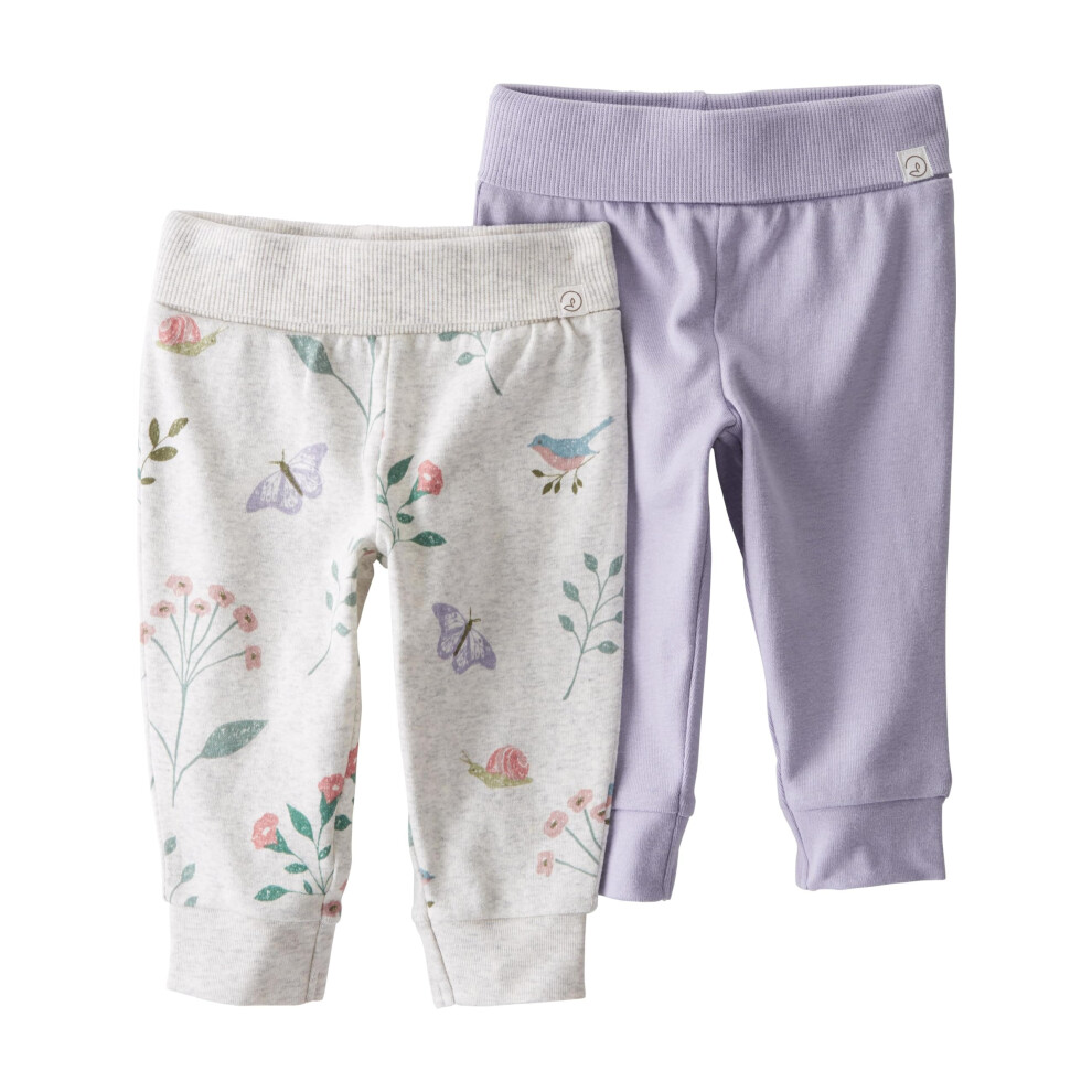 Lot de 2 pantalons unisexes Little Planet by Carter's pour b  b  , en coton biologique, imprim   papillon botanique/lilas, 9 mois