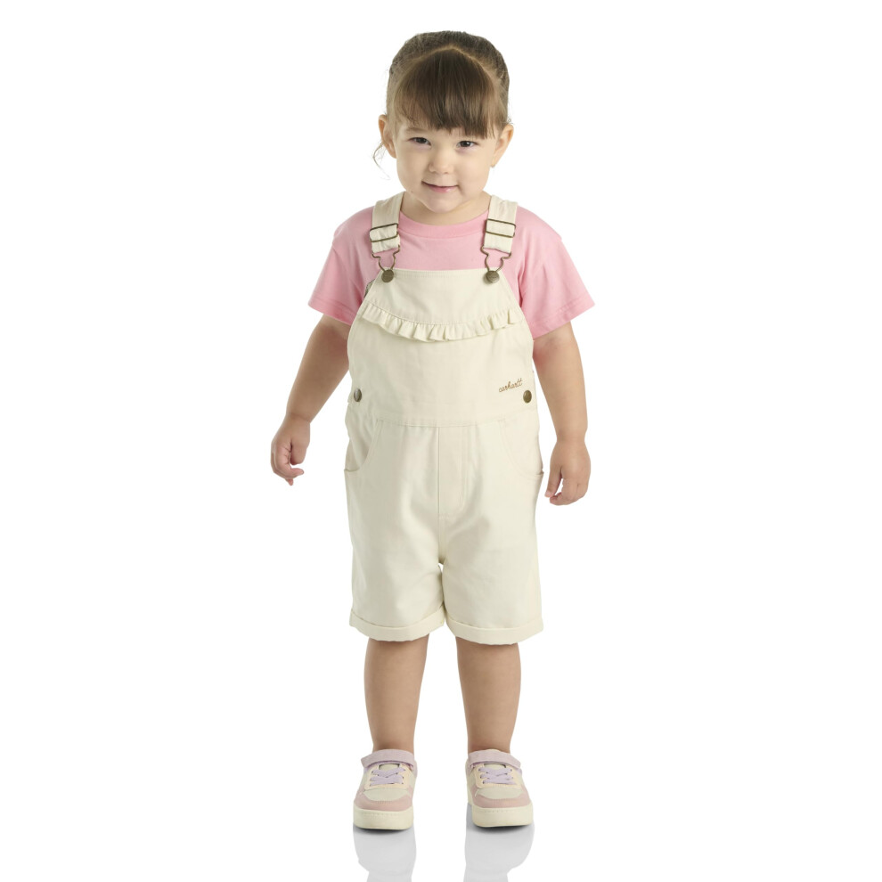 Carhartt Baby Girls' Ruffle Front Overall Shorts Canvas Shortalls  Turtledove Cream  4T