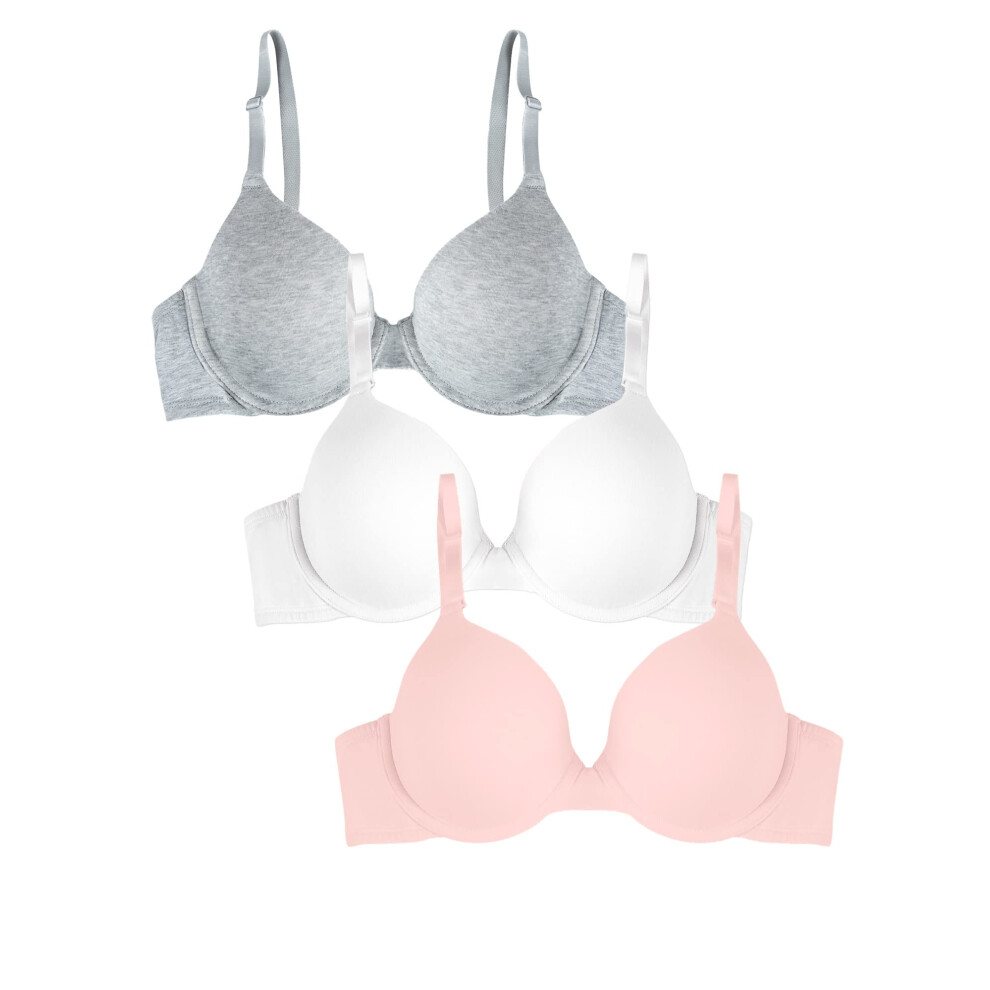 Fruit of the Loom Women's Smooth Cotton T-Shirt Bra-Ultra-Soft  Flexible  and Invisible Under Tees  Blushing Rose/White/Grey Heather  36B