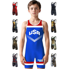 Exxact Sports Sublimated Youth Wrestling Singlet For Boys  Premium Powerlifting Singlet  Kids Wrestling Singlets For Training (YL  Royal Blue USA)