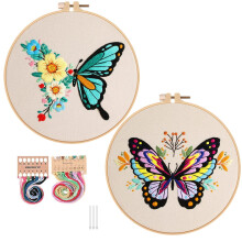 Konrisa Sticksets mit Schmetterlings-Blumenmuster, gestempeltes Stick-Starter-Set f   r Anf   nger und Erwachsene, Nadelspitzen-Sets enthalten Sticks