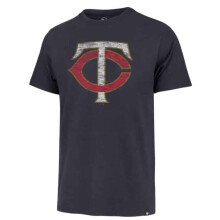 MLB Men's Distressed Mentions Match Team Color Primary Logo Word Mark T-Shirt (Minnesota Twins Navy Small)