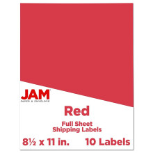 JAM PAPER Full Sheet Shipping Labels - Printable Sticker Paper - 8 1/2 x 11 - Red - 10 Full Pages/Pack