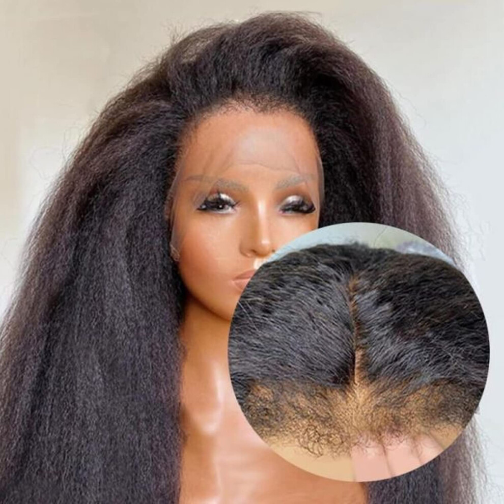 Enoya Unisex Black Hd Lace Front Wigs Human Hair Pre Plucked 200 Density Bleached Knots For Women Kinky Straight Human Hair Wig With 4C Curly Edge Baby Hair(12""""