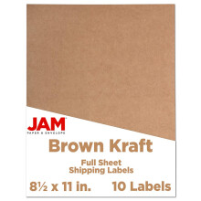 JAM PAPER Full Sheet Shipping Labels - Printable Sticker Paper - 8 1/2 x 11 - Brown Kraft - 10 Full Pages/Pack