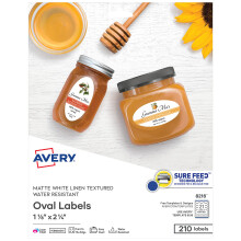 Avery Printable Blank Oval Labels  1-1/8"""" x 2-1/4""""  Textured Matte White  210 Customizable Labels (8216)