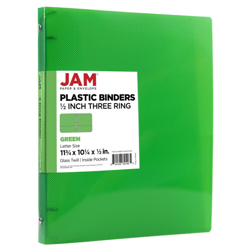 JAM PAPER Pasta de plstico de 0,5 polegadas - Pasta verde com 3 argolas - Vendida individualmente