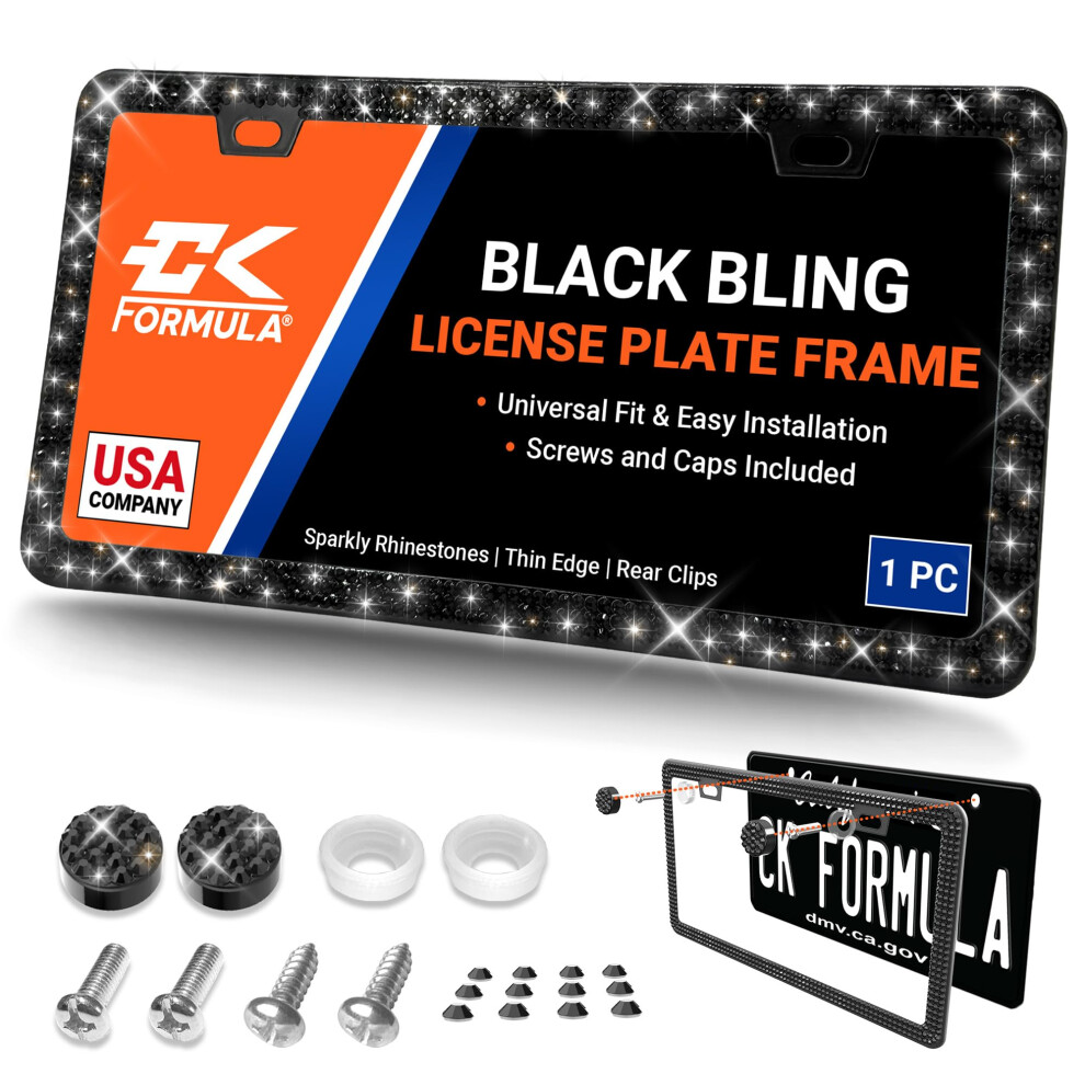 Bling License Plate Frame - Rhinestone License Plate Frames For Women Sparkly Licence Plate Holder Car Plate Frame Porta Placas Para Auto Bl Black 810113701097