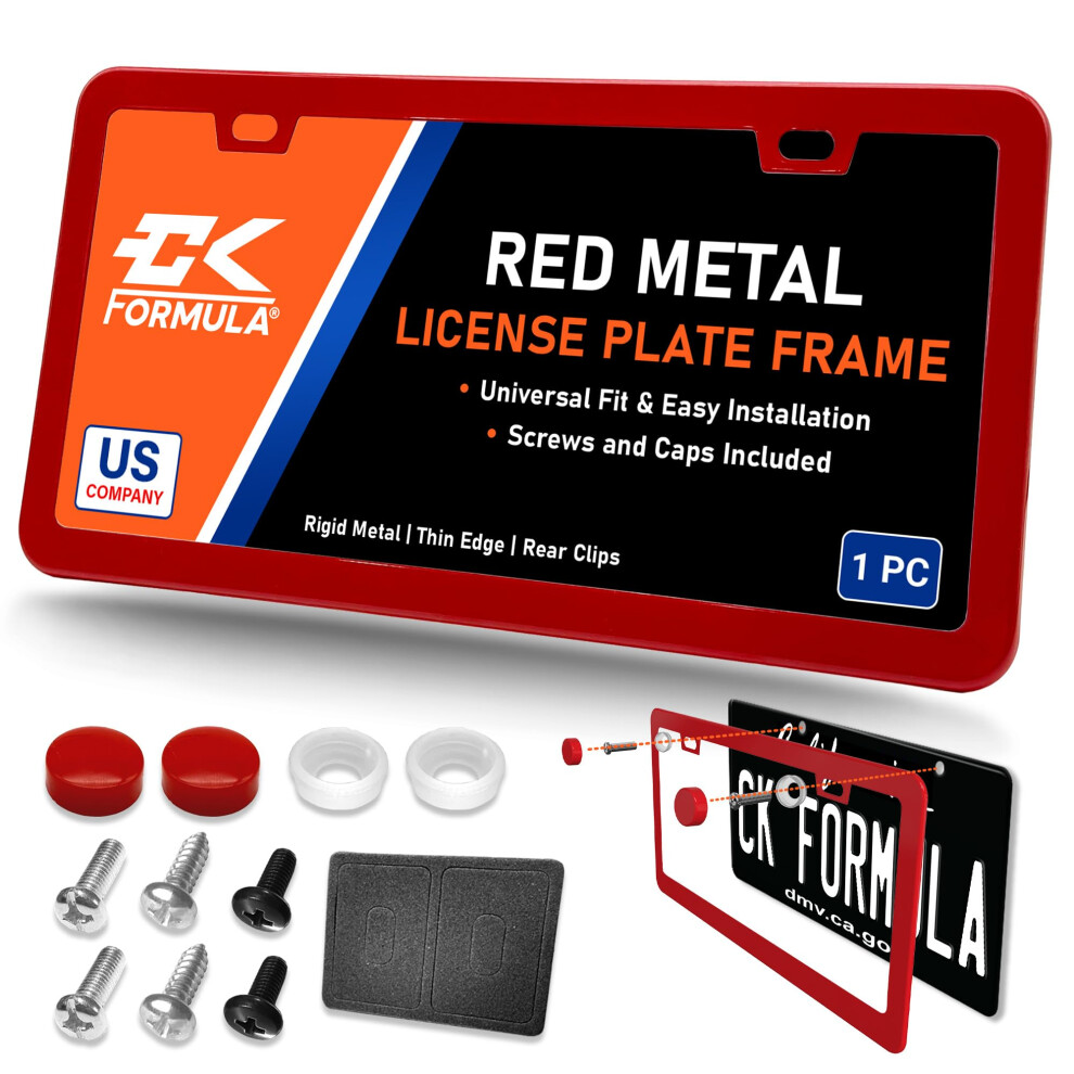 Pure License Plate Frame - Metal Car Plate Frame License Plate Frames For Women & Men Car License Plate Holder Porta Placas Para Auto Car Red 810113701080
