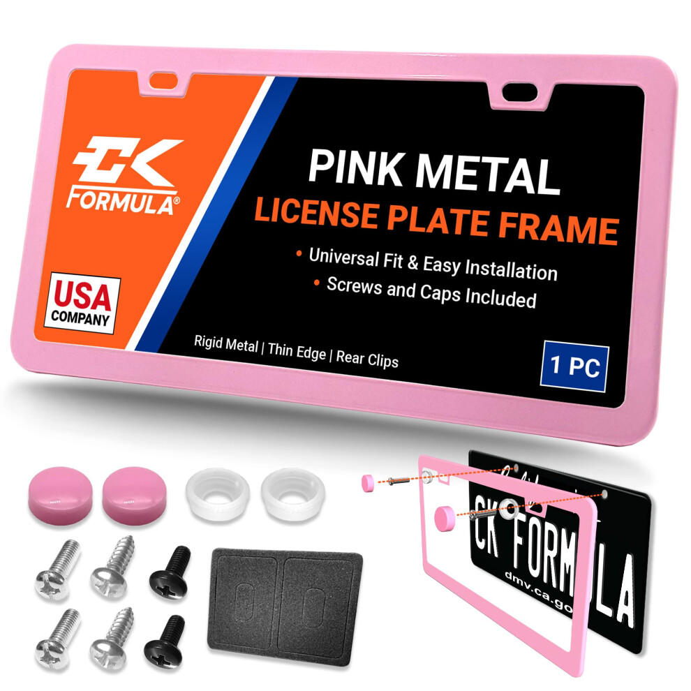 License Plate Frame - Metal Car Plate Frame Cute License Plate Frames For Women Girly Car License Plate Holder Porta Placas Para Auto Ca Pink 810113701035