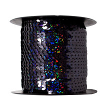 Mandala Craft 6mm Flat Holographic Black Sequin Strip on a Roll - Trim by The Yard - 100 Yds String Metallic Strand for Crafts Fringe Sewing